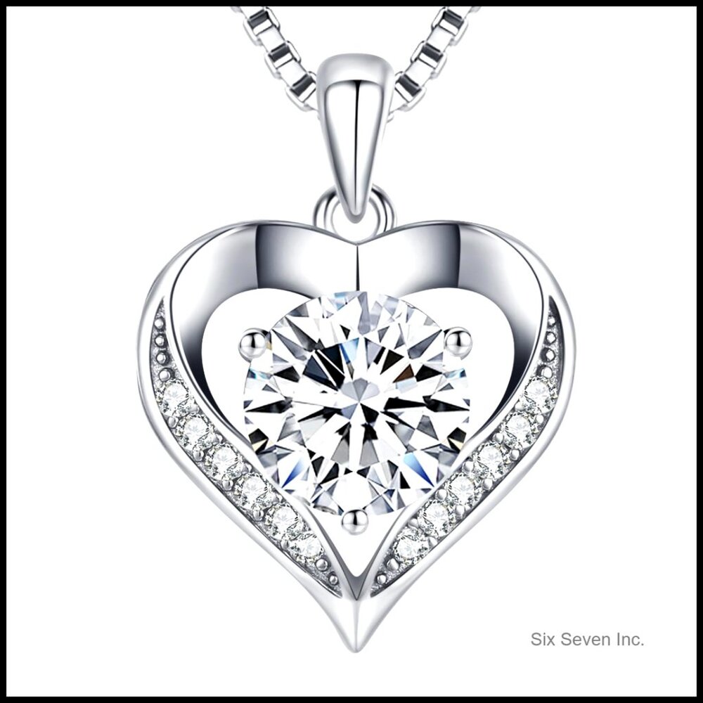 Moissanite Heart Necklace Engraved I Love You Sterling Silver Pendant Gift